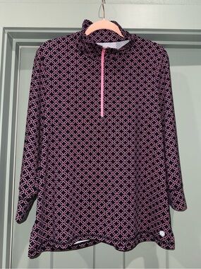T By Talbots GEO-PRINT HALF-ZIP PULLOVER UPF 50+ Large 3/4 Sleeve